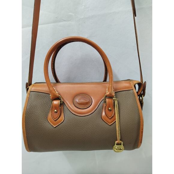 Dooney & Bourke Brown Gray Pebbled Leather Top Handle Satchel Shoulder Bag - Picture 3 of 16
